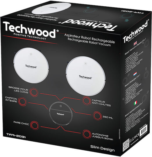 Techwood Прахосмукачка Робот с Интелигентна Навигация и Всмукателна Мощност 450Pa Бяла