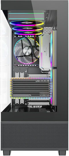 ProGaming Kian Gaming Midi Tower Computer Case with Side Window and ARGB Lighting Black