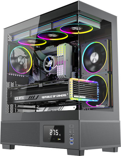 ProGaming Kian Gaming Midi Tower Computer Case with Side Window and ARGB Lighting Black