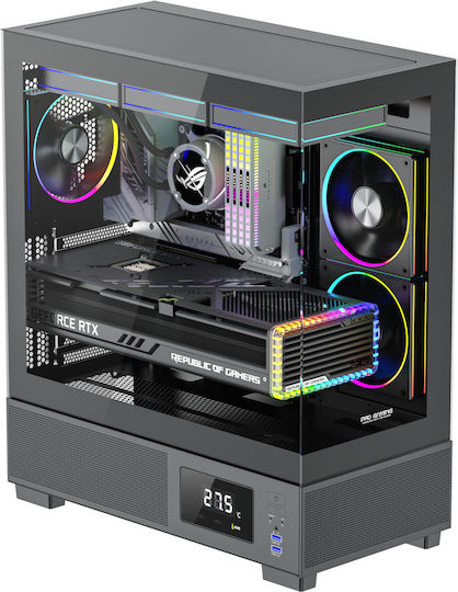 ProGaming Kian Gaming Midi Tower Computer Case with Side Window and ARGB Lighting Black