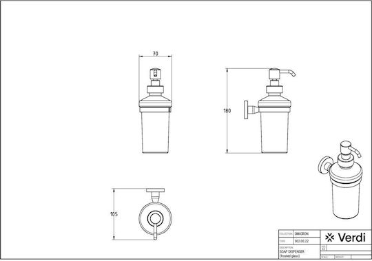 Verdi Omicron Επιτοίχιο Dispenser Γυάλινο Ασημί