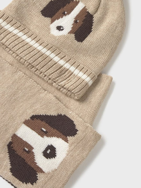 Kids Beanie Set with Scarf Knitted Beige 2pcs