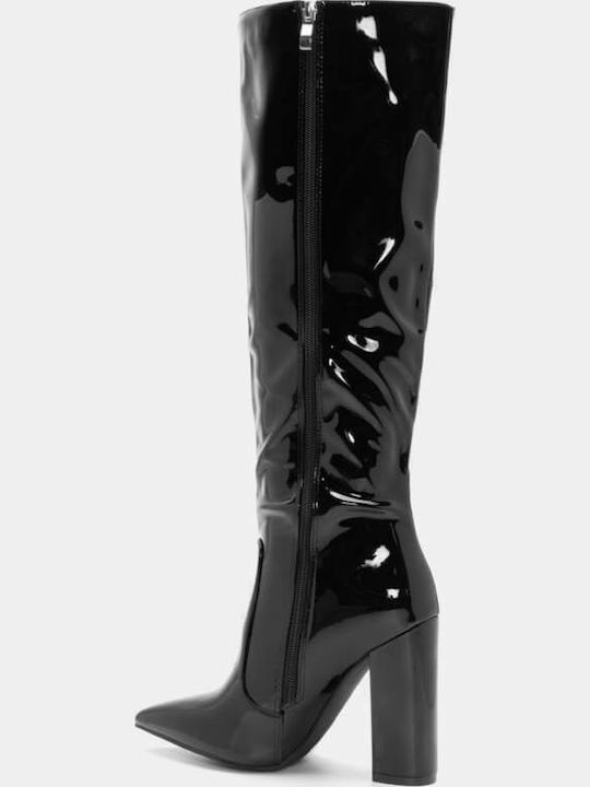 Damenstiefel aus Lackleder mit Hohem Absatz Schwarz