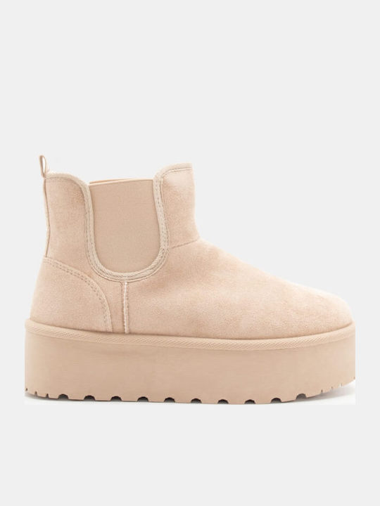 Women's Chelsea Boots with Medium Heel Beige