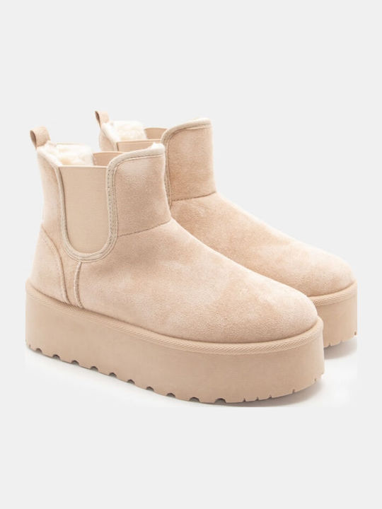 Women's Chelsea Boots with Medium Heel Beige