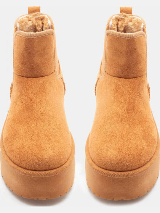 Women's Chelsea Ankle Boots with Mid Heel Camel