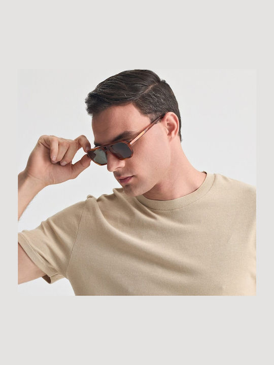 Faos Unisex Sonnenbrille mit Braun Schildkröte Kunststoff Gestell und Grün Linse 499661
