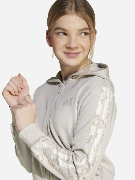 Athletic Kids Cardigan Cotton with Hood Ecru 3 Stripes
