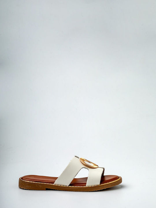 Leather Women's Flat Sandals in White Color