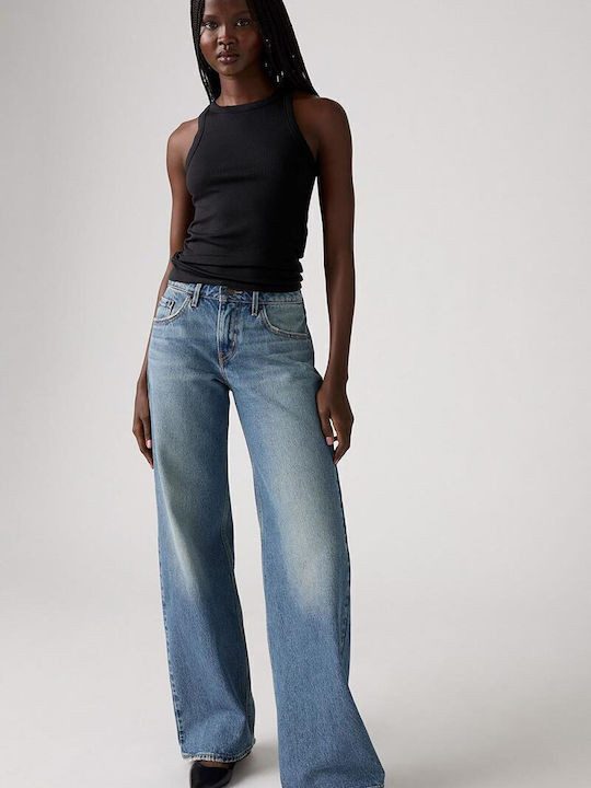 Low Waist Women's Jean Trousers in Loose Fit Medium Wash