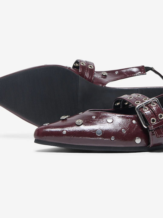 Synthetic Leather Slingback Ballerinas With strap Burgundy