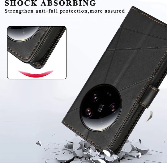 Embossed Line Wallet Leather / Silicone Black (Xiaomi 13 Ultra)