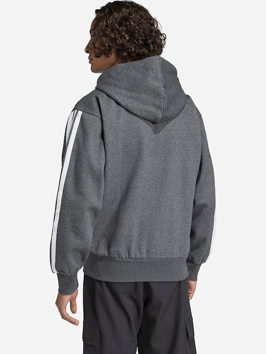 adidas Essentials 3-stripes Ζακέτα Γκρι με Κουκούλα