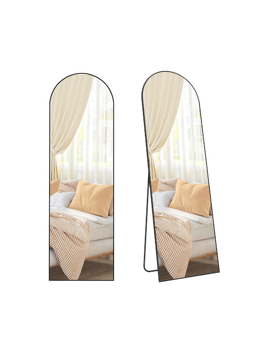 Songmics Oglindă De Podea Arcuită Cu Cadru Din Aluminiu Negru 160x50cm