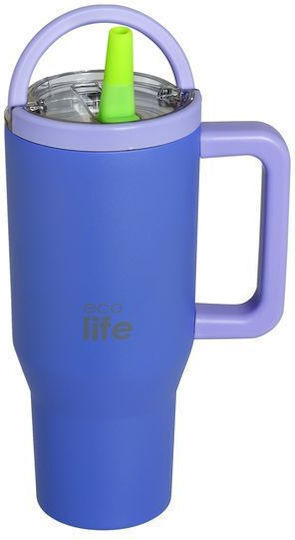 Ecolife Recyclable Handled Tumbler Thermos Stainless Steel BPA Free 900ml DOUBLE HANDLE with Straw and Handle