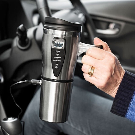The Source Becher mit Griff Thermosflasche Rostfreier Stahl 450ml Silber mit Stroh und Handgriff