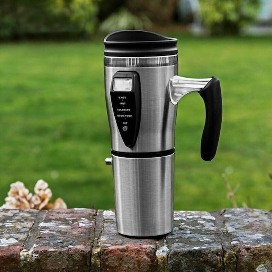 The Source Becher mit Griff Thermosflasche Rostfreier Stahl 450ml Silber mit Stroh und Handgriff