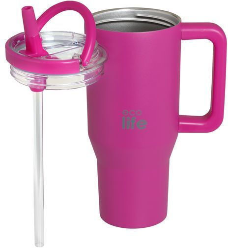 Ecolife Recyclable Handled Tumbler Thermos Stainless Steel BPA Free 900ml DOUBLE HANDLE with Straw and Handle