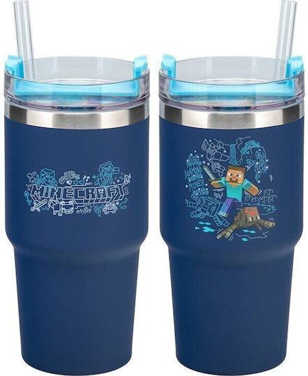 Minecraft Kids Water Bottle Stainless Steel with Straw 600ml (Various Designs/Colours)