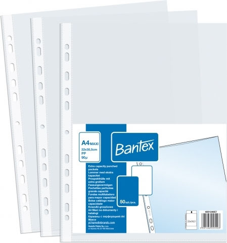 Bantex Plastic Binder Pockets for Documents 50pcs
