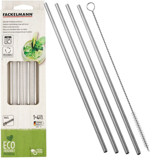 Fackelmann Straws Metal Silver 4pcs