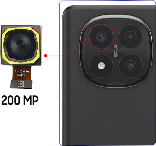 Clappio Основна Задна Камера Xiaomi Redmi Note 14 Pro 5G 200MP Сензор Черен Жълт