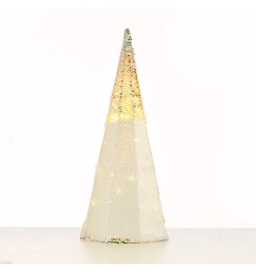 Christmas Decorative Illuminated Plastic Tree Cone 90cm IP20 Battery Silver Silver & White Sequin Cone Tree