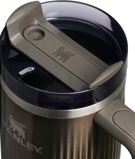 Stanley Quencher H2.0 Fluted Handled Tumbler Thermos Stainless Steel BPA Free 890ml Brown with Straw and Handle