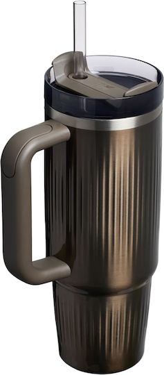 Stanley Quencher H2.0 Fluted Handled Tumbler Thermos Stainless Steel BPA Free 890ml Brown with Straw and Handle