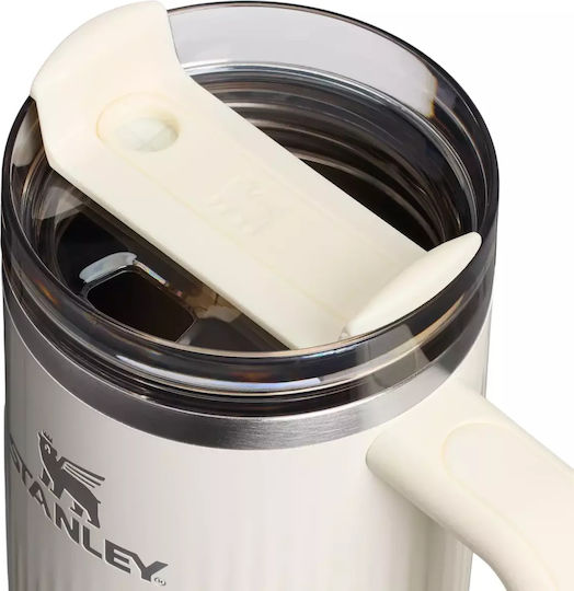 Stanley Fluted Чаша с дръжка Термос 890мл Cream Gloss с Сламка и Дръжка