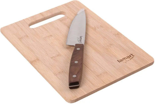 Lamart Rectangular Bamboo Chopping Board Set with Chef Knife Brown 30x22cm 2pcs