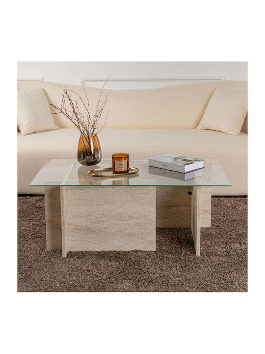 Masa Centrală Rectangulară Vetrino Din Sticlă Travertin L105xL65xÎ40cm