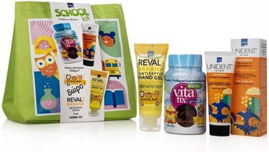 InterMed School Kit Σετ Περιποίησης Σετ Υγιεινής Vitafix Immuno 60 Ζελεδάκια, Παιδική Οδοντόκρεμα Με Φθόριο 50ml, Παιδικό Αντισηπτικό Χεριών 30ml + ΔΩΡΟ Πράσινη Τσάντα