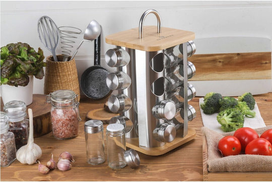 Edenberg Set Behälter Basis Gewürzbehälter Glas auf drehbarem Ständer Braun 17Stück 17Stück