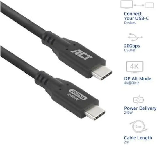 Act Ac7422 Cablu USB-C M La USB-C M 1m 240W Negru
