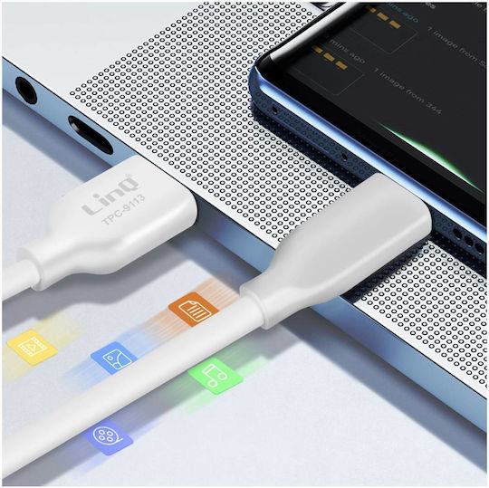 Linq USB to USB-C Charging Data Transfer Cable 3A 36W Fast 1.2m White
