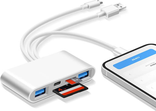 Linq 3-in-1 Hub SD-USB USB-C Blitzschlag Kartenleser Weiß