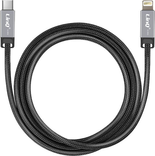Linq Lightning To USB-C Power Delivery 36W Cable In Braided Nylon 1.2m Black