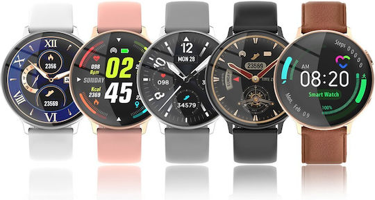 Brățară Fitness Smartwatch Futurefocus Idealstore Ecran LCD Tactil Rotund Complet de 1,3 inch Monitorizare Ritm Cardiac IP67 Tensiune Arterială Încărcare Wireless Funcție Multi-sport Compatibil Android iOS Maro