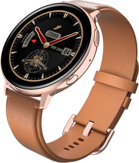 Brățară Fitness Smartwatch Futurefocus Idealstore Ecran LCD Tactil Rotund Complet de 1,3 inch Monitorizare Ritm Cardiac IP67 Tensiune Arterială Încărcare Wireless Funcție Multi-sport Compatibil Android iOS Maro