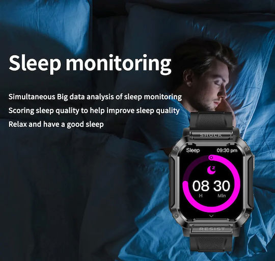 Aluminium Smartwatch με Παλμογράφο (Μαύρο)