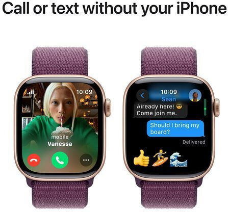 Apple Watch Series 10 Cellular Aluminium 42mm Wasserdicht mit eSIM und Pulsmesser (Rose Gold with Plum Sport Loop)