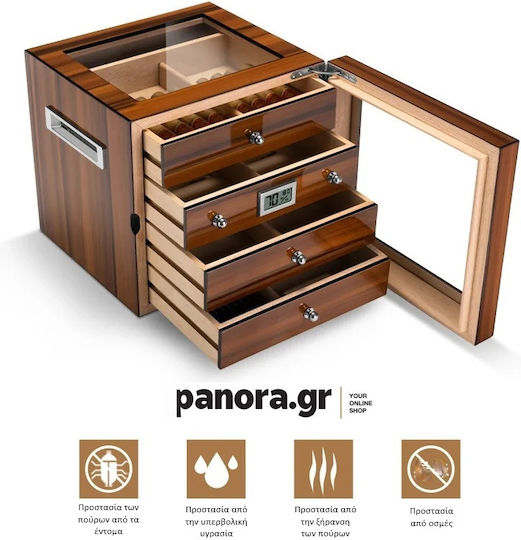 Panora Cigar Humidifier Wood Box with Digital Hygrometer 24.5x24.5x23cm