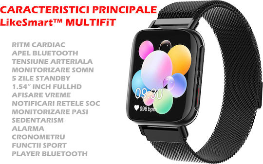 MultiFiT Aluminium Smartwatch με Παλμογράφο (Μαύρο)