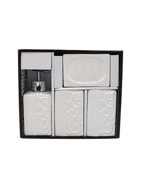 Bathroom Accessory Set Ceramic White 4 Pieces