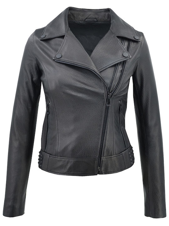 Κωδικος Δερμάτινο Γυναικείο Biker Jacket Μαύρο