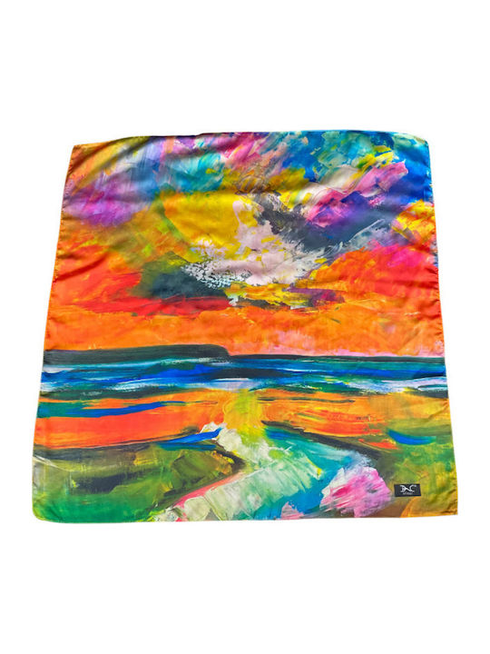 Square Scarf Women Glossy Blue Orange 70x70 Cm