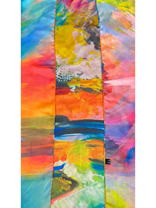 Square Scarf Women Glossy Blue Orange 70x70 Cm