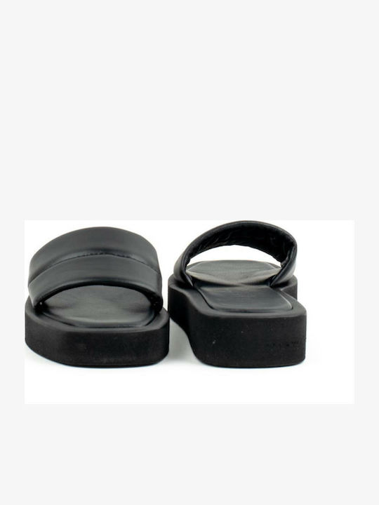 Leder Flache Sandalen für Damen Flatforms in Schwarz Farbe