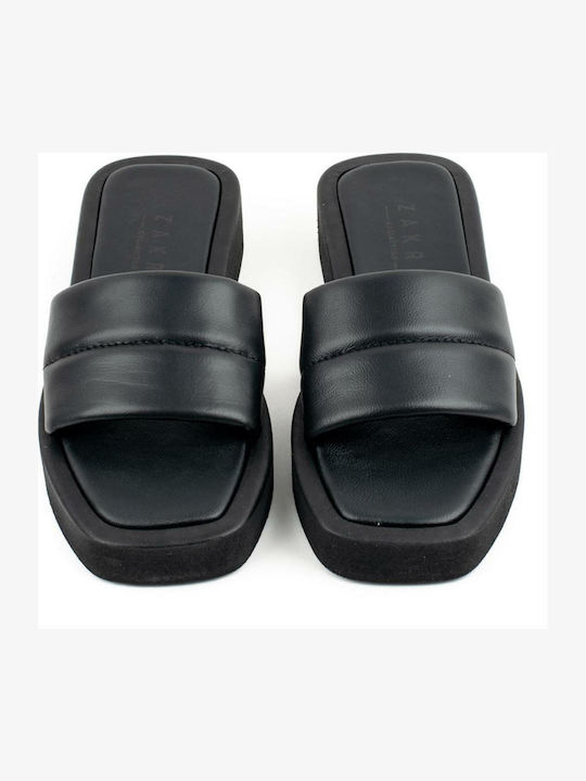 Leder Flache Sandalen für Damen Flatforms in Schwarz Farbe